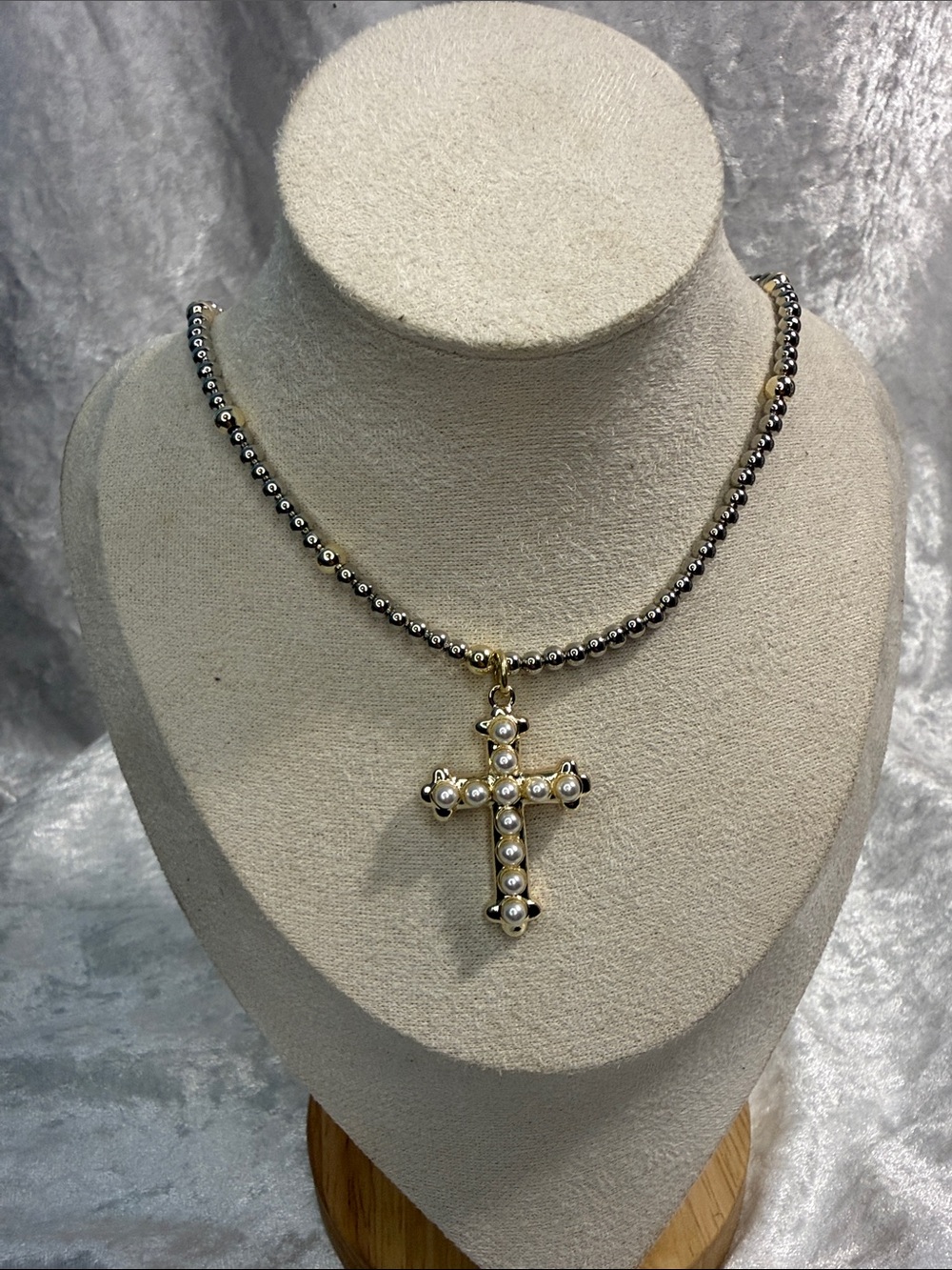 Gold-Tone Pearl Cross Pendant Necklace - Women Jewelry